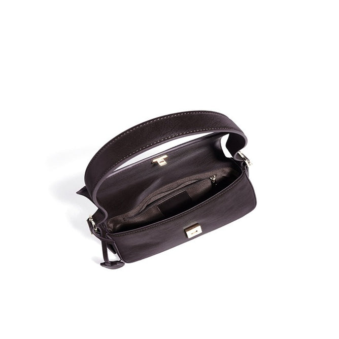 Refined Genuine Leather Shoulder Clutch Bag with Key Charm