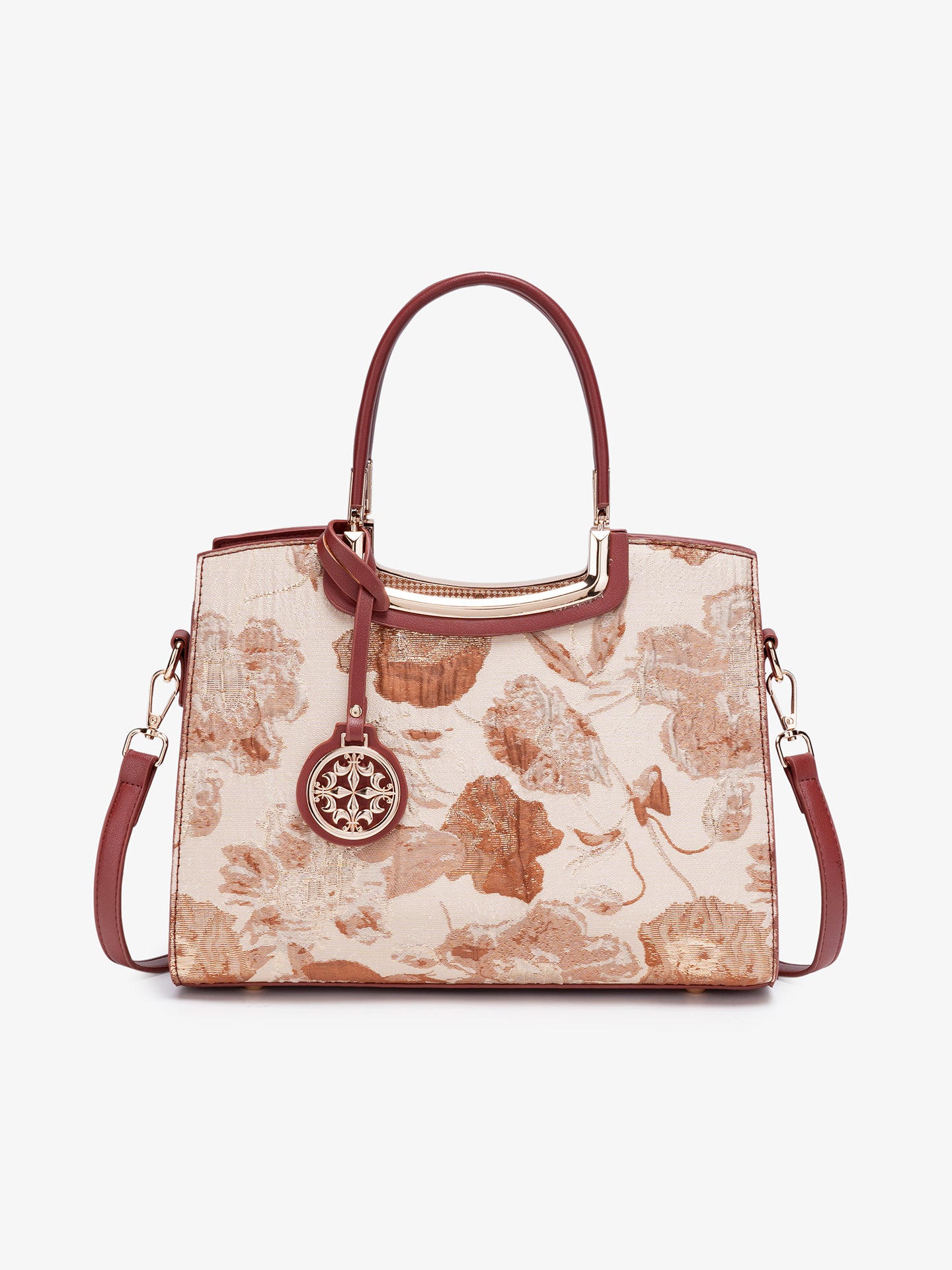 Romantic Floral Vegan Eco-Leather Tote Clutch Bag with Hollow Metal Charm
