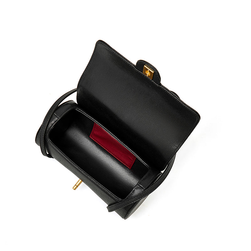 Bolso de mano tipo clutch nostálgico de cuero genuino color caviar, con forma de baguette tubular