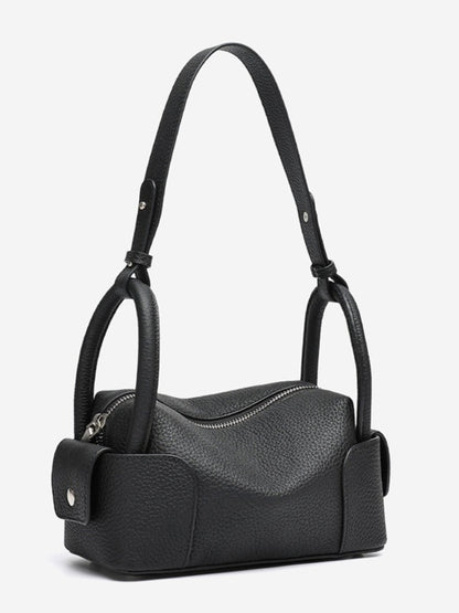 Architectural Pebbled Genuine Leather Boston Clutch Bag