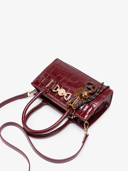 Exquisite Glossy Croc Embossed Vegan Eco-Leather Clutch Bag with Chic Charm