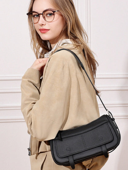 Mellow Pebbled Genuine Leather Flap Baguette Clutch Bag