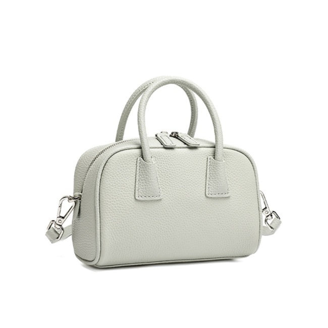 Cushiony Pebbled Genuine Leather Mini Boston Clutch Bag