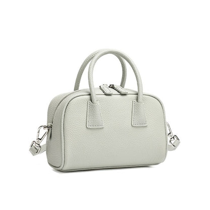 Cushiony Pebbled Genuine Leather Mini Boston Clutch Bag