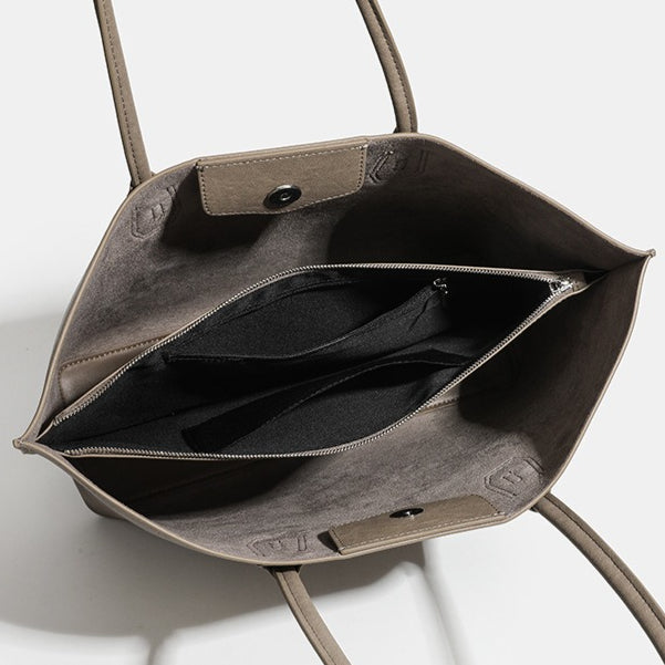Minimalist Soft Genuine Leather Magnetic Slouchy Tote Shoulder Bag