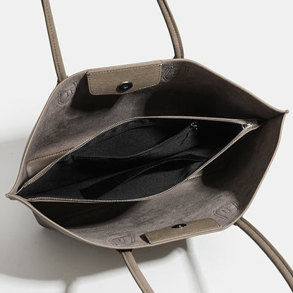 Minimalist Soft Genuine Leather Magnetic Slouchy Tote Shoulder Bag