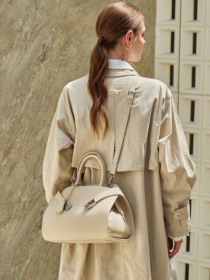 Luxury Retro Genuine Leather Lychee Pattern Double Buckle Tote Crossbody Bag