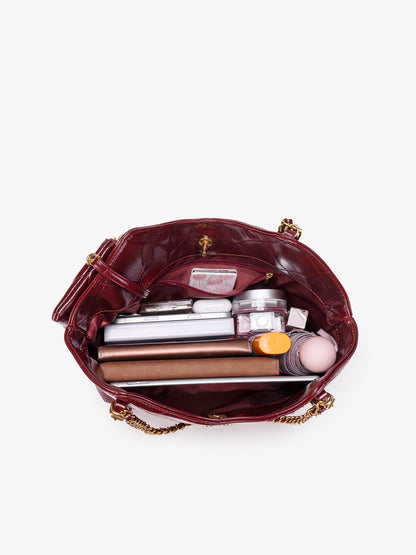 Sculpted Quilted Vegan Eco-Leather Chain Tote Bag