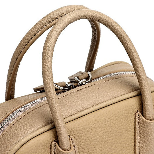 Cushiony Pebbled Genuine Leather Mini Boston Clutch Bag