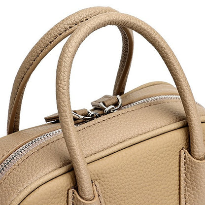 Cushiony Pebbled Genuine Leather Mini Boston Clutch Bag