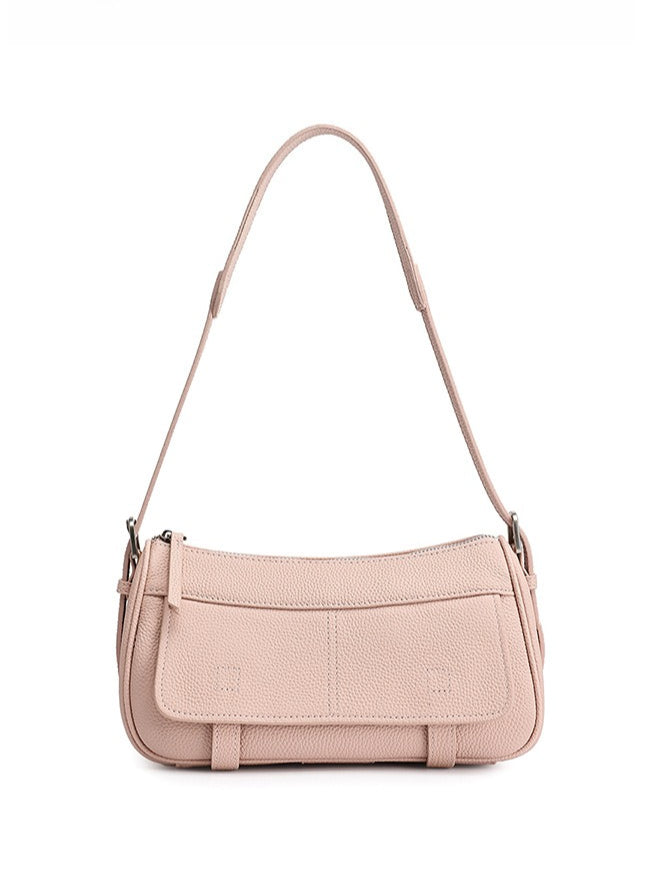 Mellow Pebbled Genuine Leather Flap Baguette Clutch Bag