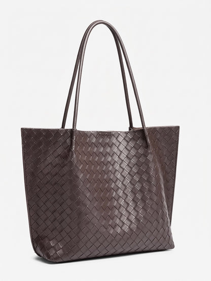 Minimalist Woven Genuine Leather Spacious Tote Clutch Bag