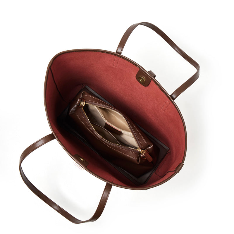 Set di ampie borse tote semplici in vera pelle, minimaliste, da spalla