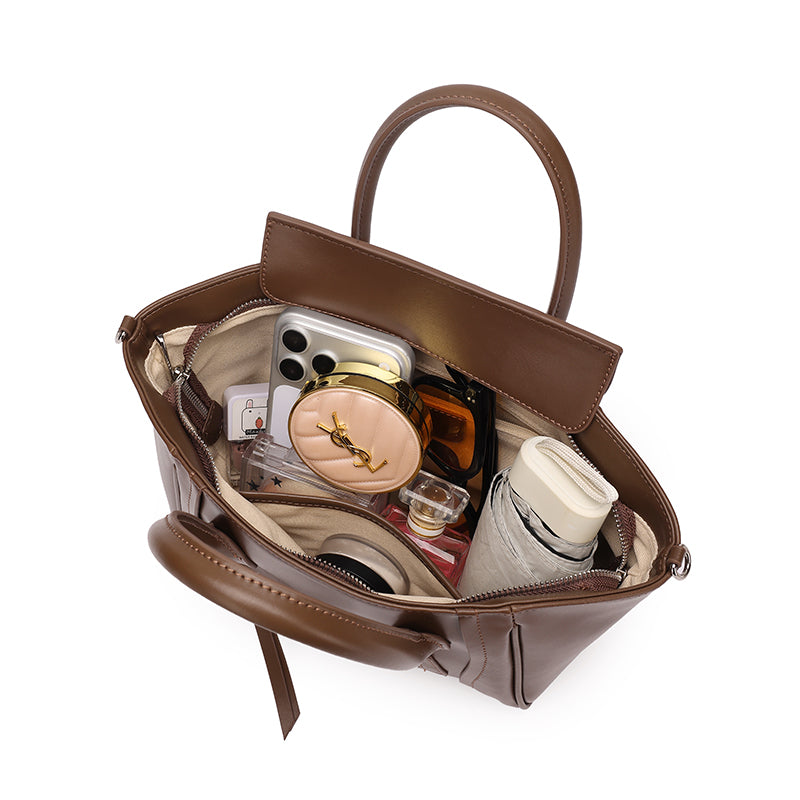 Maillard Style Genuine Leather Smile Flap Satchel Crossbody Bag