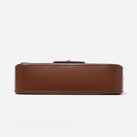 Minimalist Smooth Genuine Leather Silver Buckle Baguette Bag