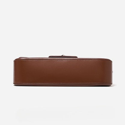 Minimalist Smooth Genuine Leather Silver Buckle Baguette Bag