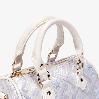 Refined Oriental Brocade Motif Vegan Eco-Leather Boston Clutch Bag