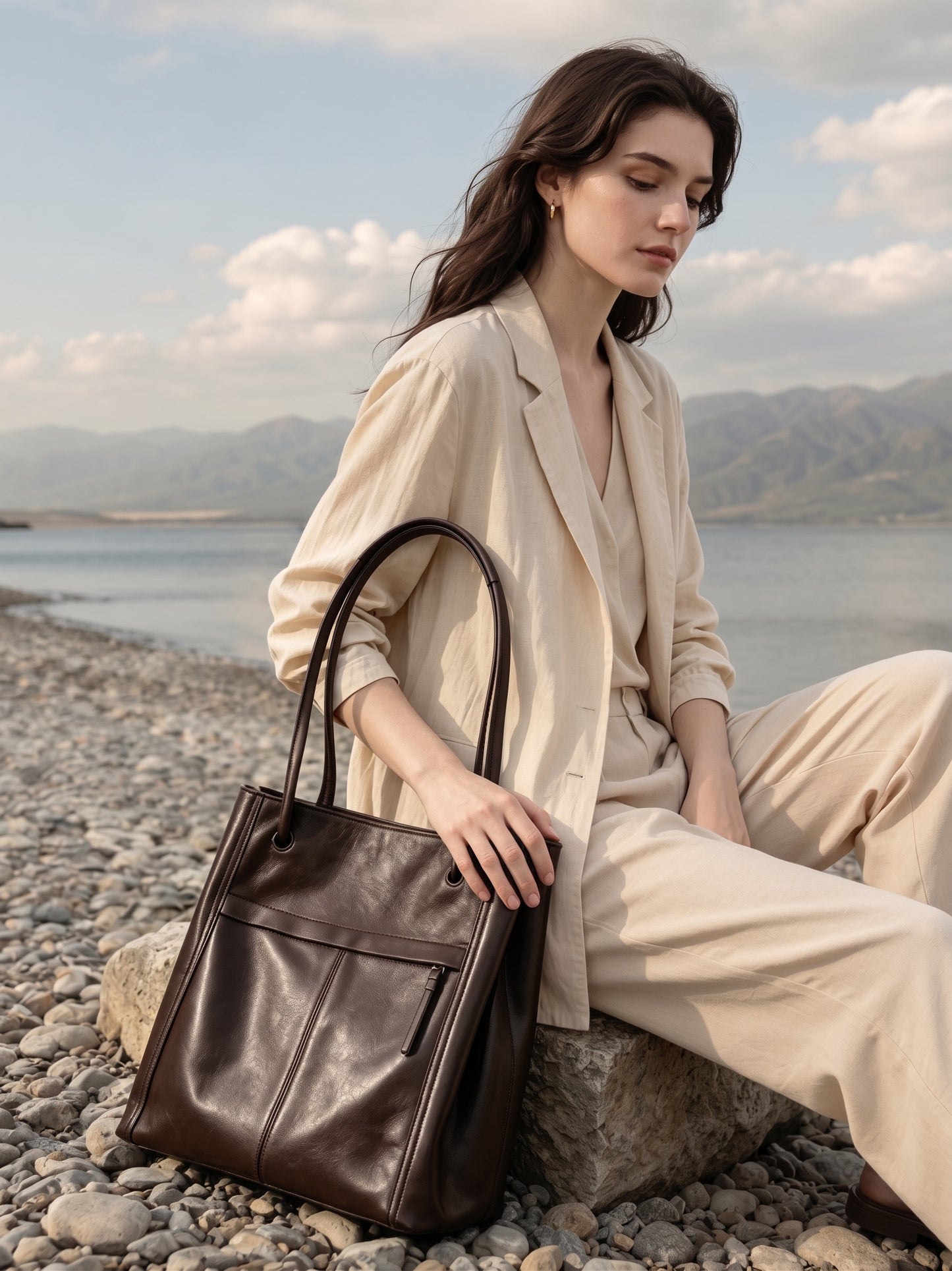 Artisanal Soft Genuine Leather Tote Clutch Bag