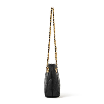 Mini sac pochette matelassé en cuir véritable mouton avec chaîne