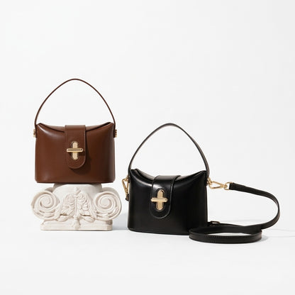 Borsa da donna in pelle genuina vintage con manico superiore e chiusura a lucchetto
