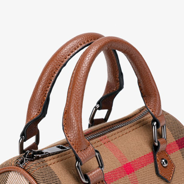 Iconic British Plaid Vegan Eco-Leather Boston Clutch Bag