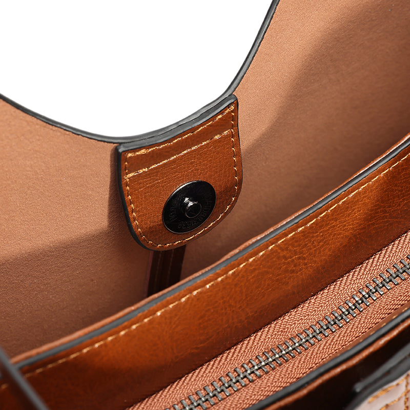 Classic Maillard Genuine Leather Large Capacity Tote Clutch Bag