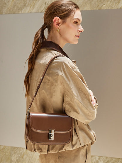 Vintage Sleek Plain Cowhide Genuine Leather Shoulder Messenger Bag