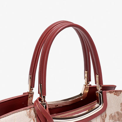 Romantic Floral Vegan Eco-Leather Tote Clutch Bag with Hollow Metal Charm
