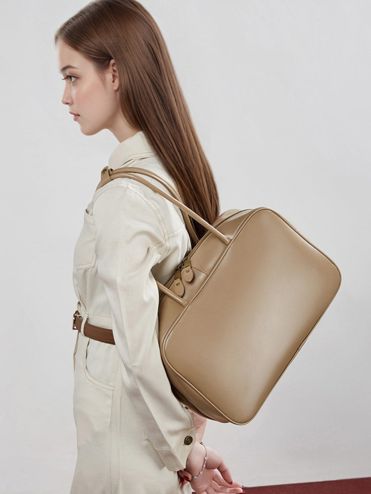 Women's Large Smooth Genuine Leather Bag - Versatile 2-Way Carry Office Work Tote