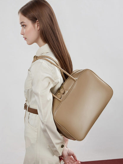 Women's Large Smooth Genuine Leather Bag - Versatile 2-Way Carry Office Work Tote