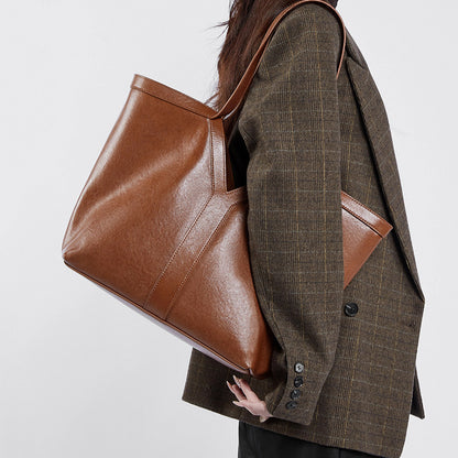 Herbstliche Tragetasche aus echtem Leder im koreanischen Stil