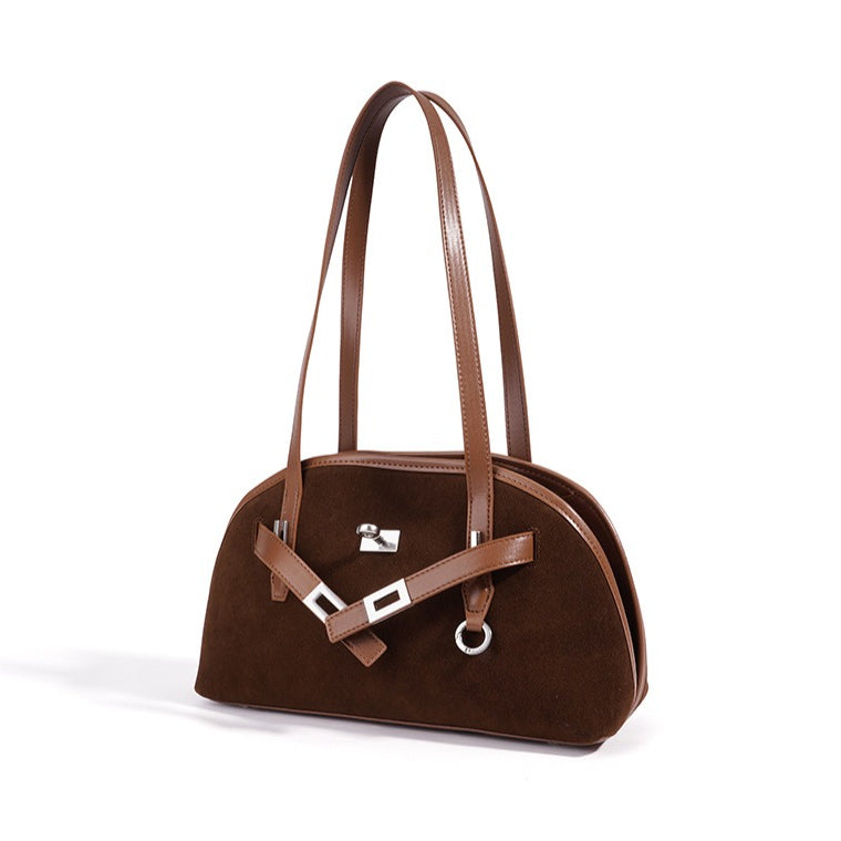 Sleek Soft Suede Genuine Leather Curved Clutch Bag