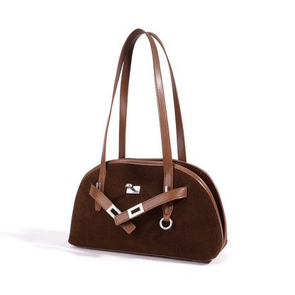 Sleek Soft Suede Genuine Leather Curved Clutch Bag