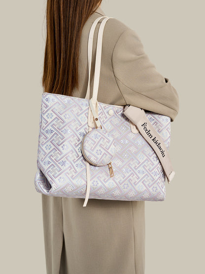 Opulent Brocade Texture Vegan Eco-Leather Tote Shoulder Bag