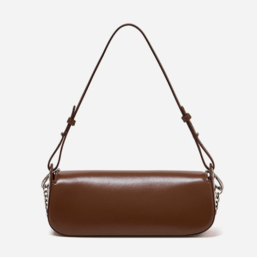 Minimalist Smooth Genuine Leather Silver Buckle Baguette Bag