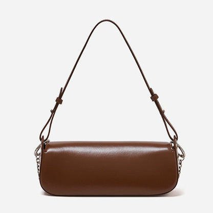 Minimalist Smooth Genuine Leather Silver Buckle Baguette Bag