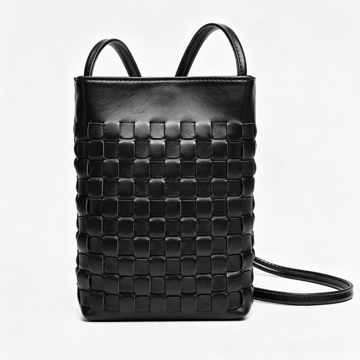 Mini bolso de mano tipo clutch de piel de oveja serena, tejido, para teléfono