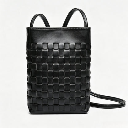 Mini bolso de mano tipo clutch de piel de oveja serena, tejido, para teléfono