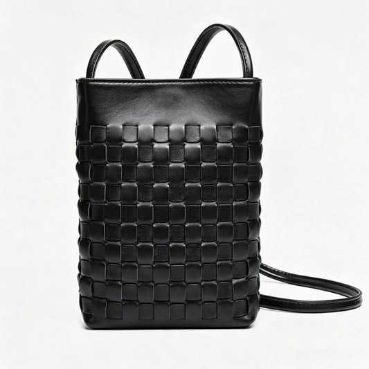 Mellow Sheepskin Leather Mini Woven Phone Clutch Bag
