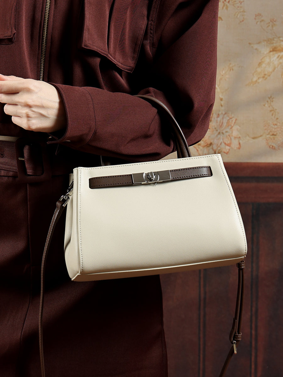 Elegante borsa Kelly a tracolla in vera pelle testurizzata