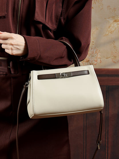 Elegante borsa Kelly a tracolla in vera pelle testurizzata