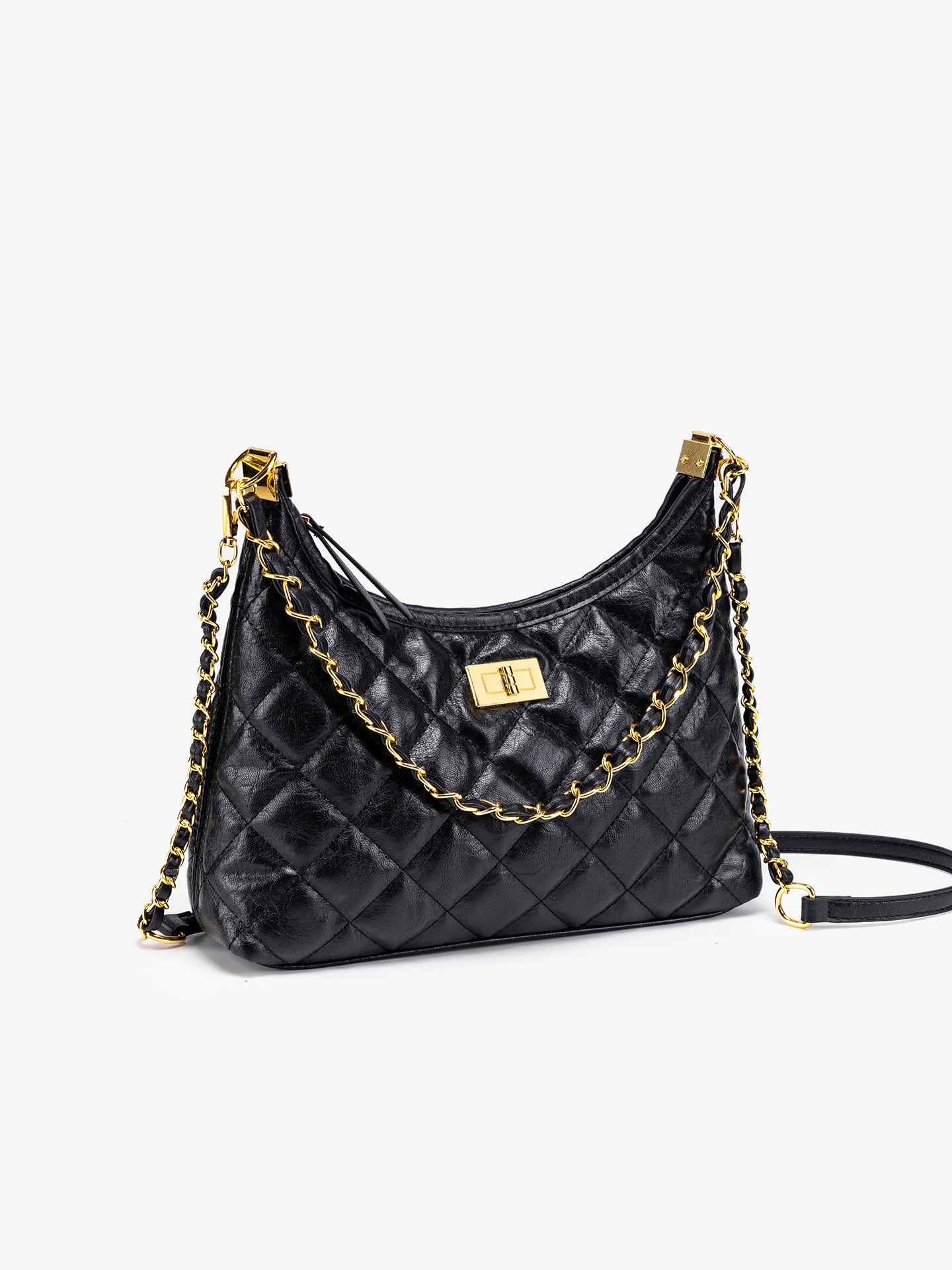 Classic Quilted Vegan Eco-Leather Chain Hobo Clutch Bag