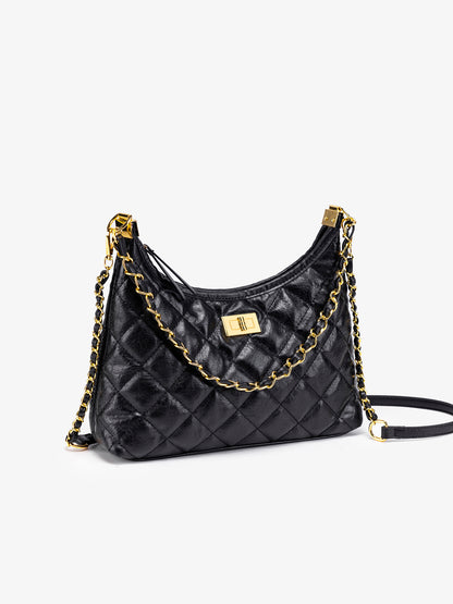 Classic Quilted Vegan Eco-Leather Chain Hobo Clutch Bag