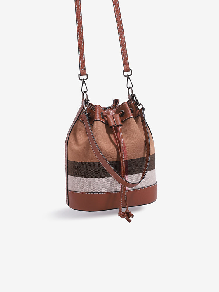 Vintage Plaid Vegan Eco-Leather Bucket Clutch Bag