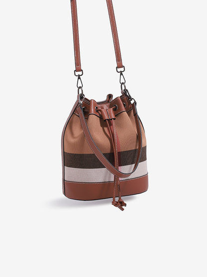 Vintage Plaid Vegan Eco-Leather Bucket Clutch Bag