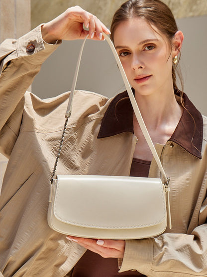 Minimalist Vintage Genuine Leather Baguette Saddle Bag
