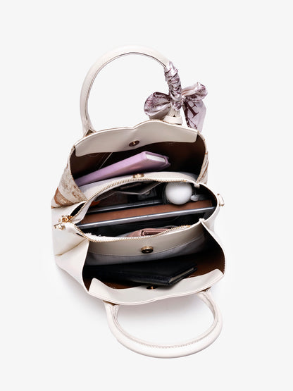 Muted Luxe Floral Jacquard Vegan Eco-Leather Clutch Bag with Silk Scarf Charm