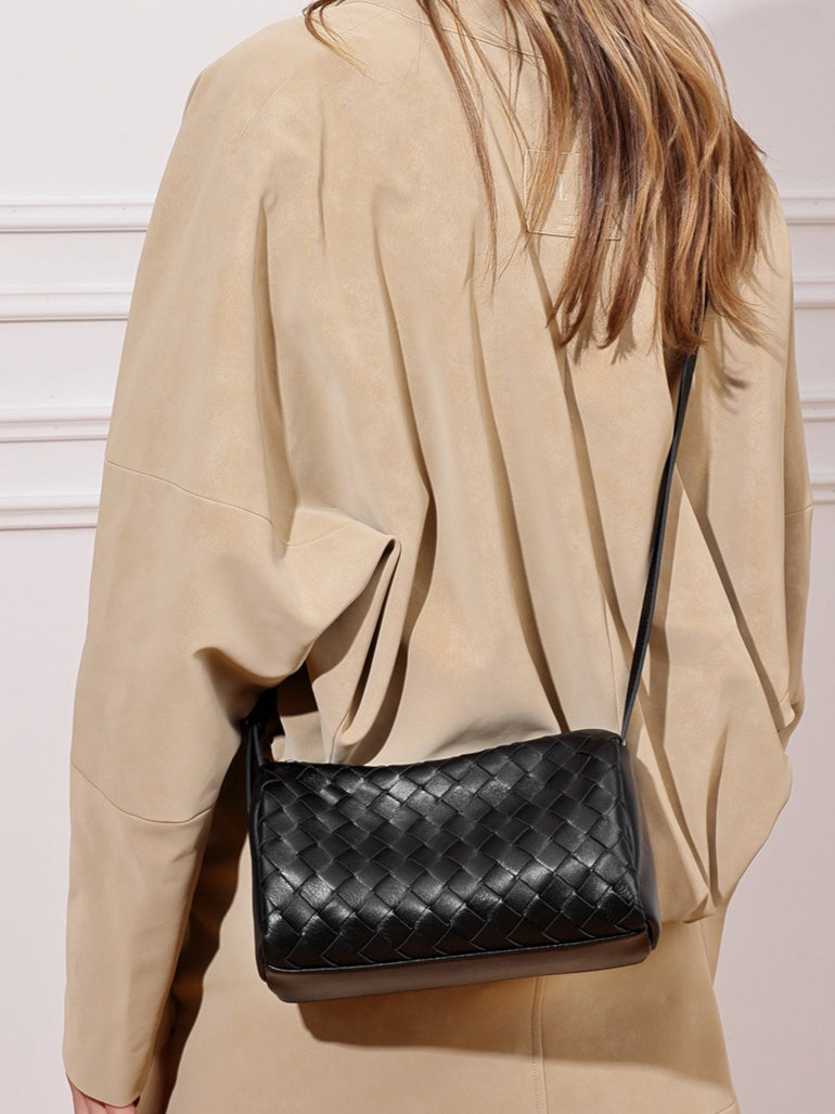 Minimalist Woven Genuine Sheepskin Baguette Clutch Bag