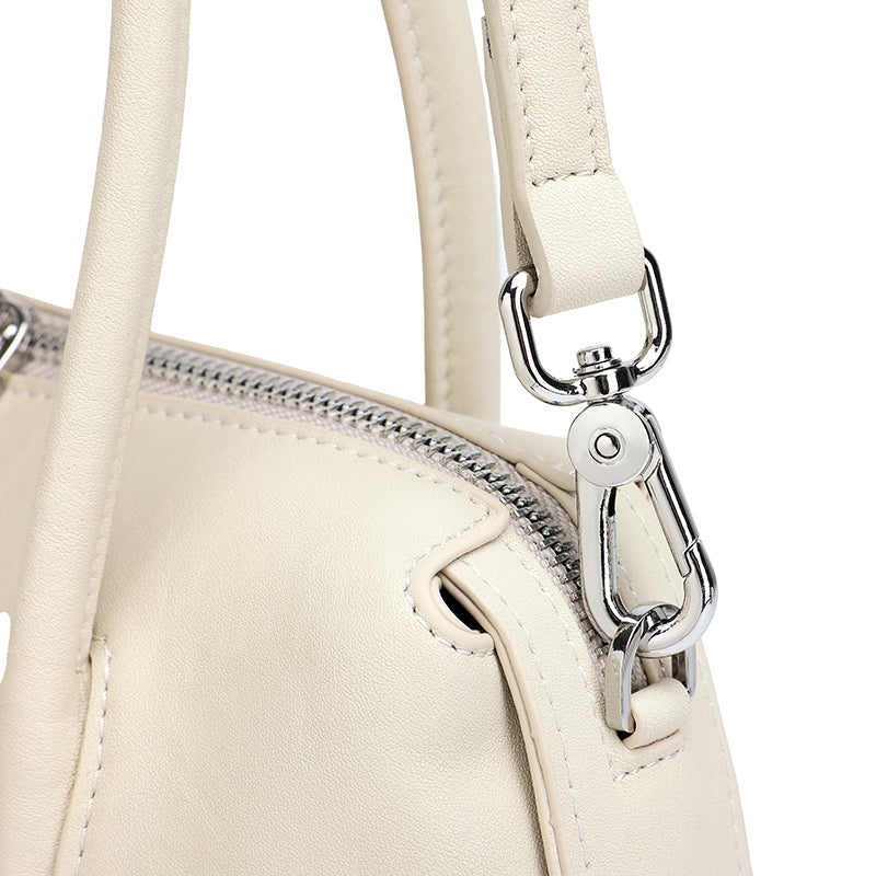 Minimalist Genuine Leather Boston Clutch Bag with Detachable Leather Tag Charm