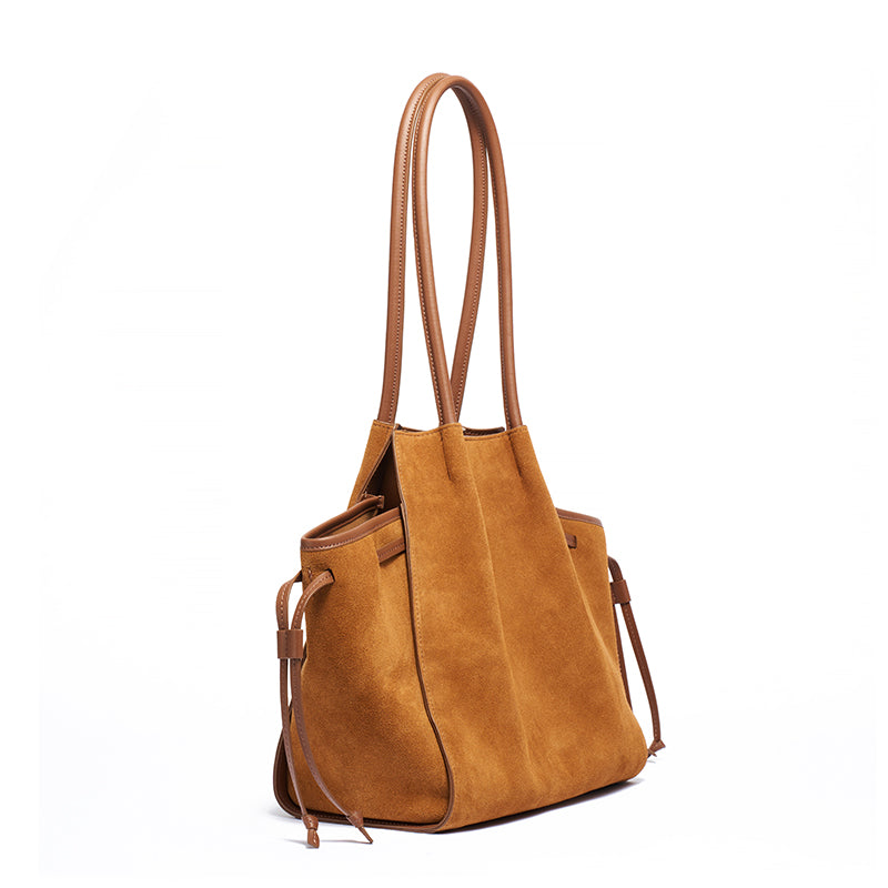 Vintage Slouchy Suede Genuine Leather Tote Clutch Bag